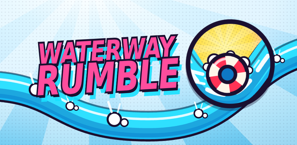 Waterway Rumble logo on a wave of bright blue water.